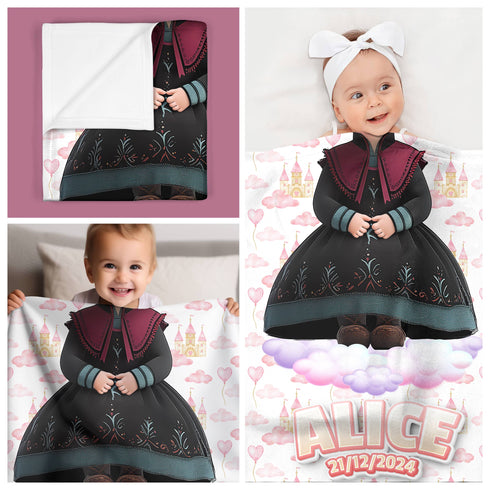 Personalized Fleece Baby Blanket – Princess Anna Style | Custom Name & Birthday Fairytale Background